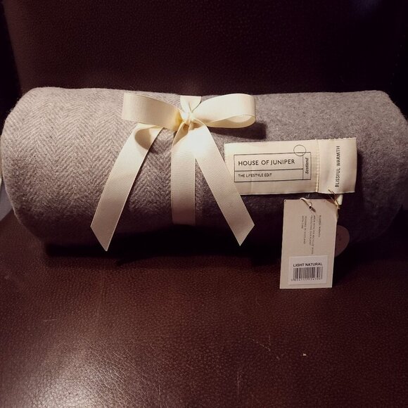 100% GENUINE Scottish Wool Blanket Import NEW WITH TAGS Block Check Herringbone - Picture 4 of 11